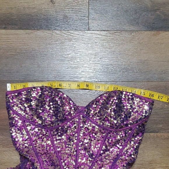 Jovani Sequined Mini Dress in Purple and Gold - Picture 9 of 11